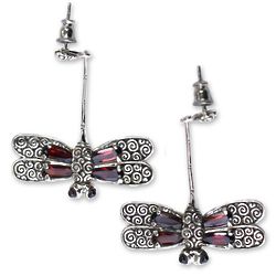 Garnet Dragonfly Drop Earrings