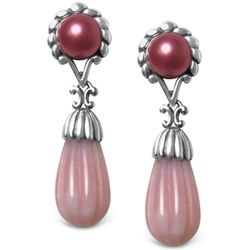 Pink Opal and Rose Cultured Pearl Drop Earrings