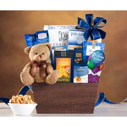 Thinking of You Teddy Bear and Snacks Gift Basket