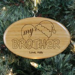 Engraved Heart My Brother Wooden Oval Ornament