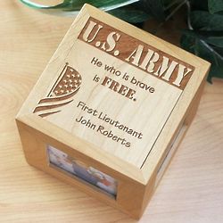 Engraved Military Wooden Photo Cube