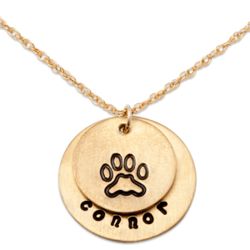 Hand Stamped Name and Paw Double Disc Pendant