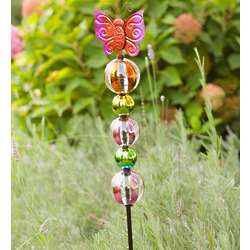 Glass Butterfly and Ball Garden Stake