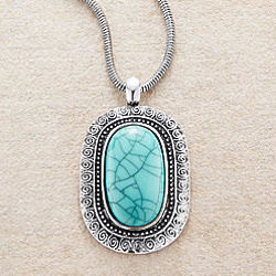 Oval Turquoise Medallion Silver Necklace