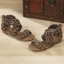 Leopard Ankle Wrap Sandals