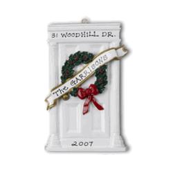 White Door with Christmas Wreath Ornament
