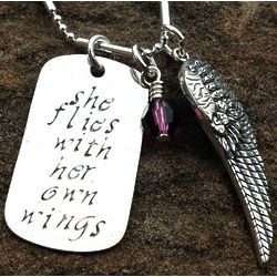She Flies with Her Own Wings Hand Stamped Necklace