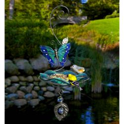 Glass Birdbath and Feeder with Butterfly Motif