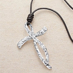 4" Hammered Silver Cross Necklace