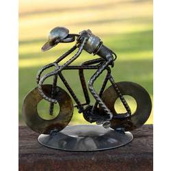 Rustic Cyclist Iron Statuette