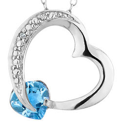 Blue Topaz Heart Pendant Necklace with Diamond Accent