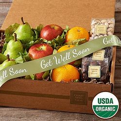 Organic Fruit and Snacks Gift Box with Get Well Ribbon