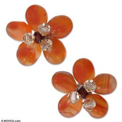 Honey Flower Carnelian Button Earrings