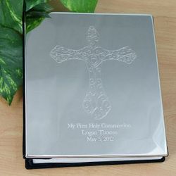 Engraved Communion Cross Silver Photo Album