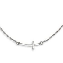 Sterling Silver Small Sideways Curved Cross Necklace