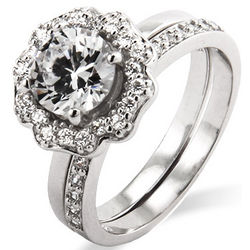 Sterling Silver Blooming Flower CZ Engagement Ring Set