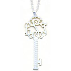 Monogrammed Ornate Sterling Silver Key Necklace