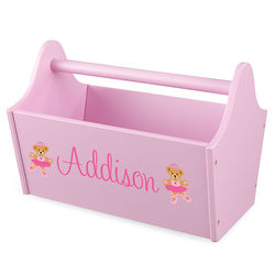 Personalized Pink Toy Caddy with Bear Ballerina Design