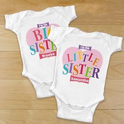 Personalized Big, Middle, or Little Sister Heart Bodysuit