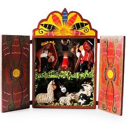 Christmas in Cuzco Wood and Ceramic Nativity Scene Cabinet