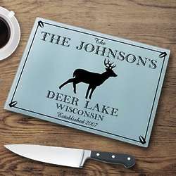Personalized Cabin Stag Glass Cutting Board