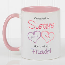 My Sister My Friend Personalized Two Hearts Pink Coffee Mug