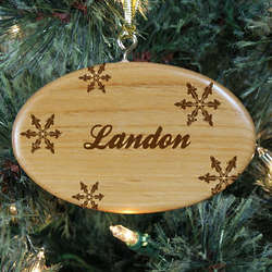 Engraved Snowflakes Wooden Oval Ornament