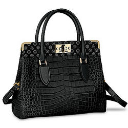 Alfred Durante Black Faux Croc Designer Handbag