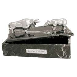 Personalized Marble Stock Market Box with Silver Bull and Bear