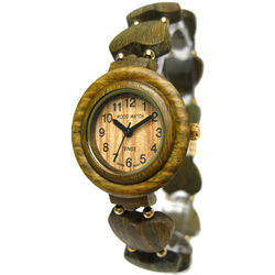 Women's Watch with Beaded Heart Shaped Band of Green Sandalwood