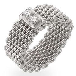 Sterling Silver and Cubic Rirconia Bar Mesh Ring