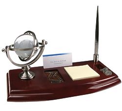 Crystal Globe Desktop Organizer & Pen Stand with Engraved Plaque