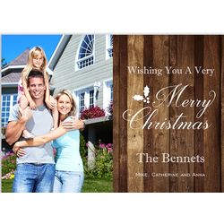 Family Photo and Rustic Wood Christmas Card