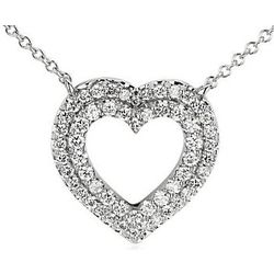 Mini Double Diamond Heart Pendant in 14K White Gold
