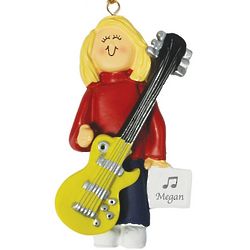 Personalized Female Blonde Musician with Electric Guitar Ornament