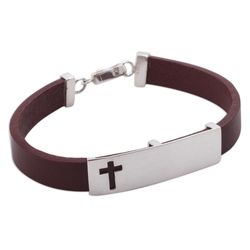 Faith Alone Sterling Silver and Leather Cross Bracelet