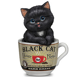 Dark Roast Coffee Mug Cat Figurine