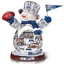Indianapolis Colts Crystal Snowman with Moving Train
