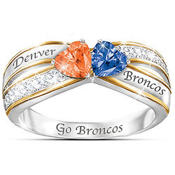 Denver Broncos Ring with Heart-Shaped Crystals In Team Colors