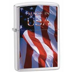 Made in USA Flag Brushed Chrome Zippo Lighter