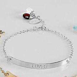 Personalized Sterling Silver Identity Bracelet with Crystals