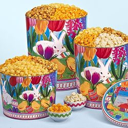 2 Gallons and 4 Flavors of Popcorn in Easter in Bloom Tins