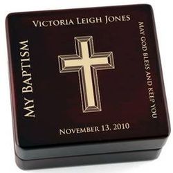 Personalized Contemporary Baptism Wooden Rosary Box