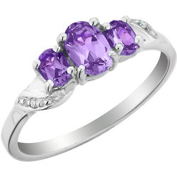 Three Stone Amethyst Ring with Diamonds in 10k White Gold