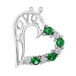 Created Emerald Love Heart Pendant Necklace with Diamonds