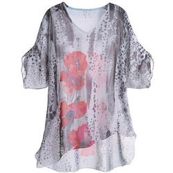 V-Neck Sheer Poppy Poncho with Georgette Polyester