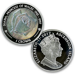 Princess Diana Mother of Pearl Silver Proof Ascension Island Coin