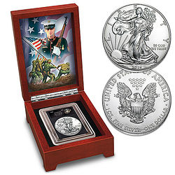 The USMC 2016 American Silver Eagle Coin with Display Case