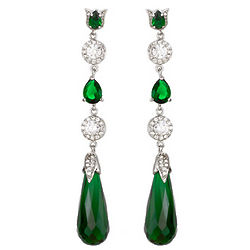 Long Emerald CZ Pear Drop Earrings