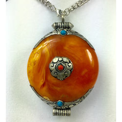 Soul of the Tiger Antique Tibetan Amber Pendant Necklace